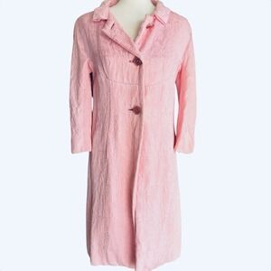 Vintage 60's Floral Matelassé Swing Coat MCM Textured Mod Lined Bubblegum Pink